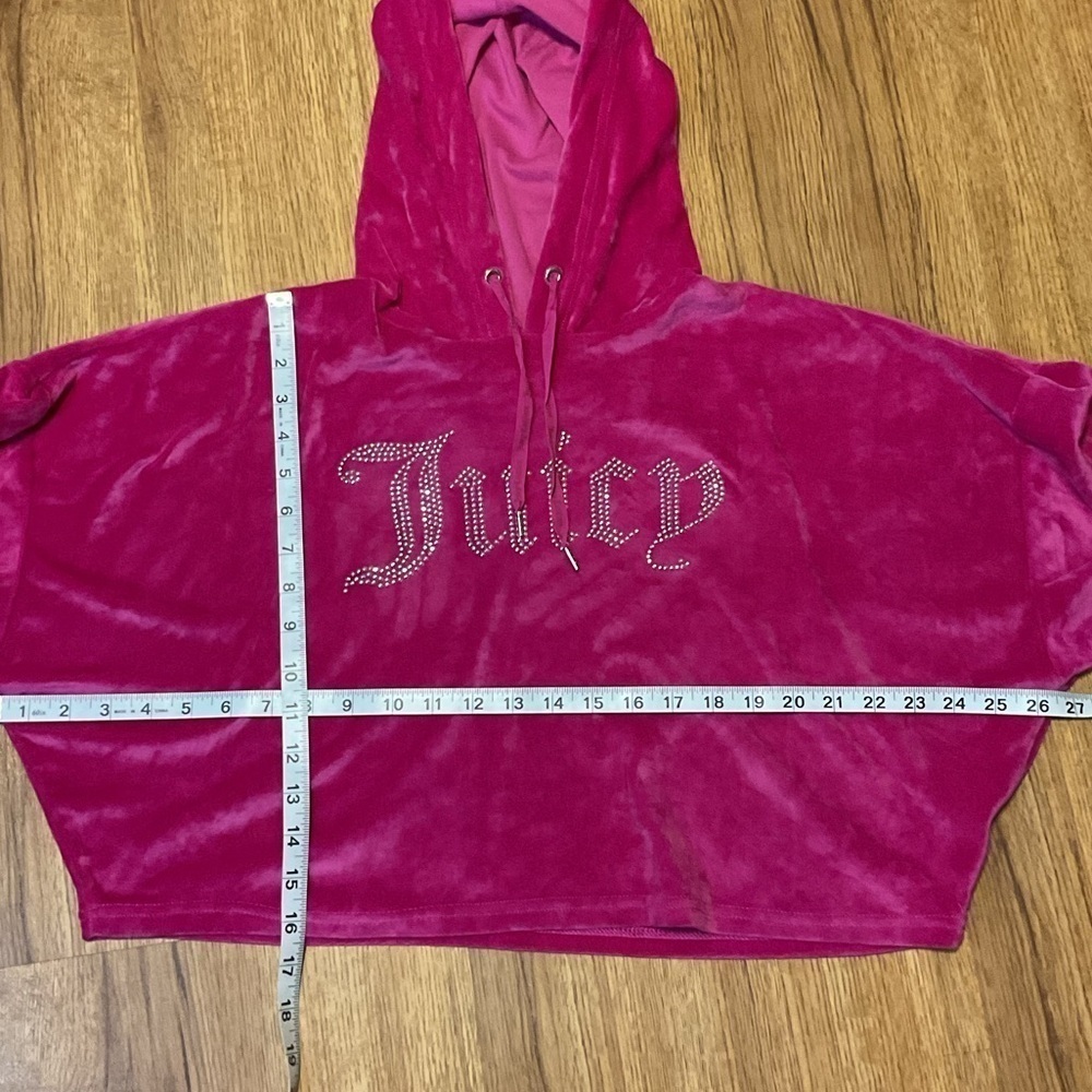 Y2K Juicy Couture Cropped Rhinestone Magenta Hoodie Pink Velour meangirls - Picture 7 of 7